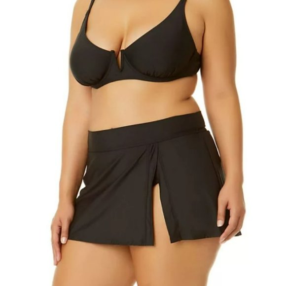 NWT Anne Cole Side Slit Bikini Swim Skirt Bottoms XXL Black - Picture 1 of 8
